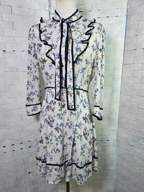 Re:named Long Sleeve Ruffle Tie-Neck Dress